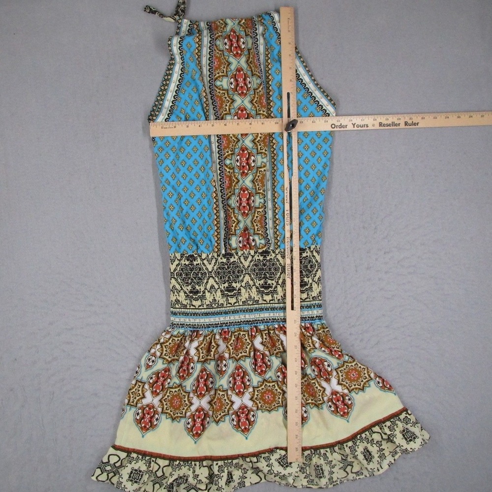 Hale Bob Blue Gold Bohemian Print Smocked Waist Halter Mini Dress Womens Small - Picture 4 of 10